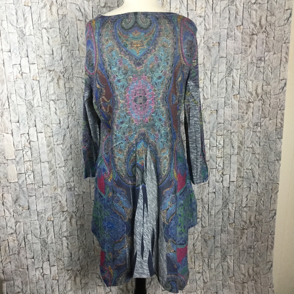 Cactus blue patterned top/tunic dress‎ w/sequins, M - Picture 2 of 4